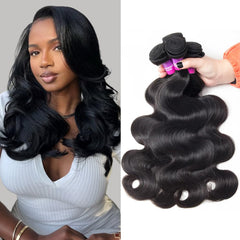 Hailriss 12A Brazilian body wave bundles packaging shows natural black color for easy matching