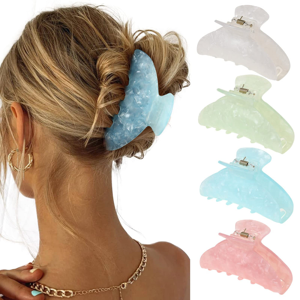 HAIMEIKANG 4Pcs large acrylic hair clip in light green shell for strong hold.