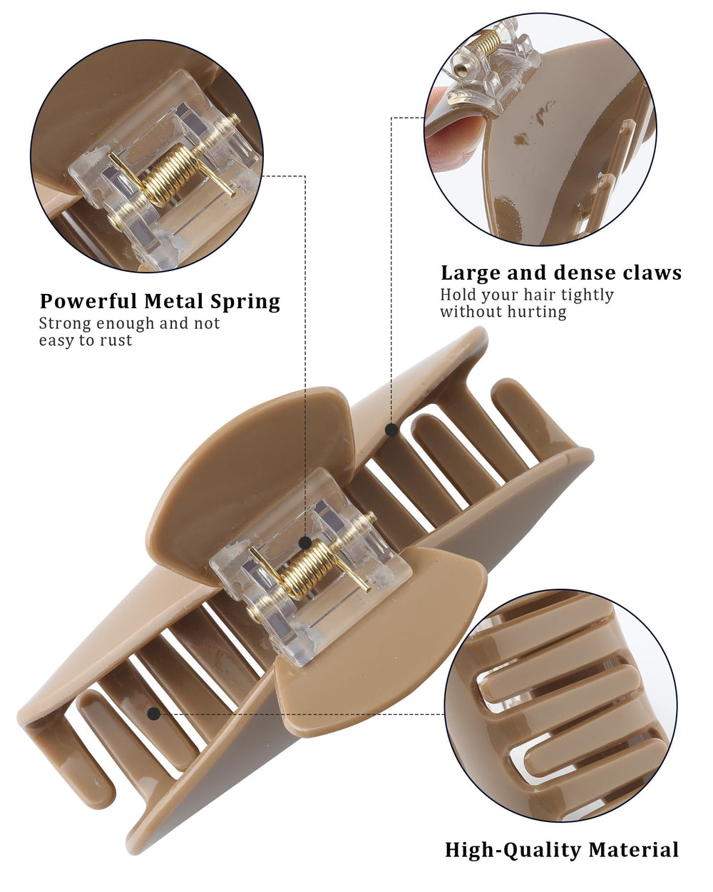 HAIMEIKANG large acrylic clip side view demonstrates secure hold for half up styles