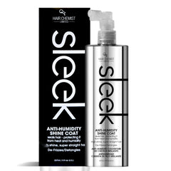 Hair Chemist SLEEK anti-humidity bottle-pour demonstrates easy application for frizz control