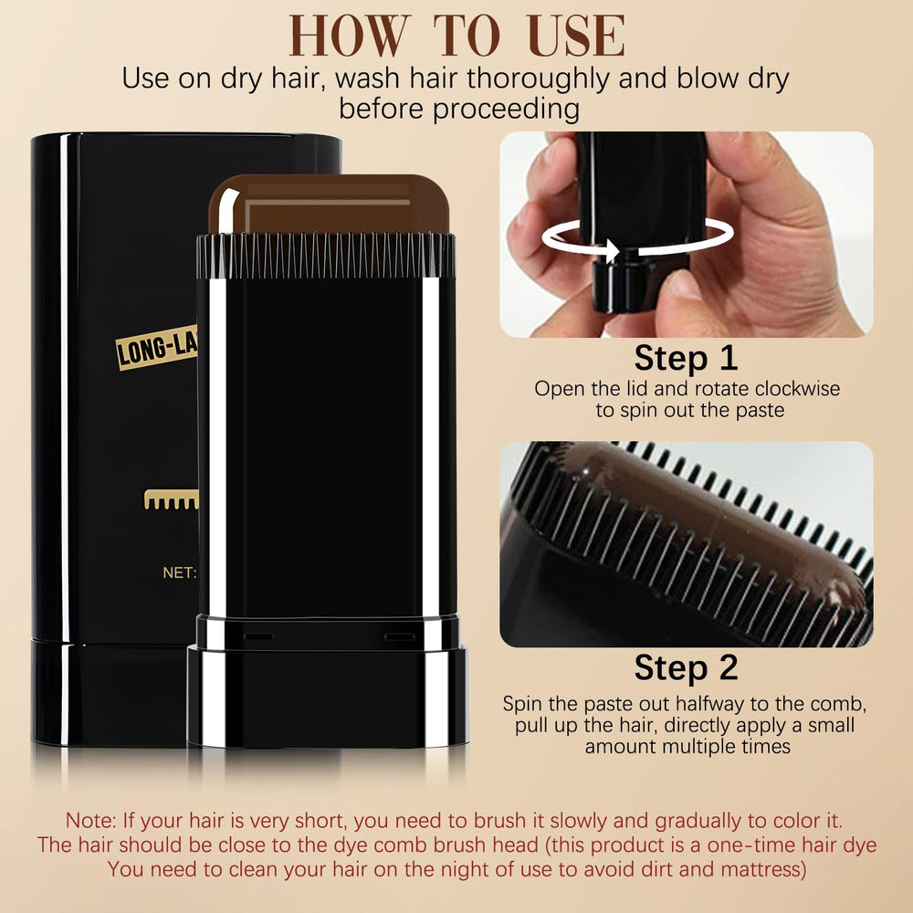 Hair Color Stick compact packaging ideal for travel touch-ups on the go.