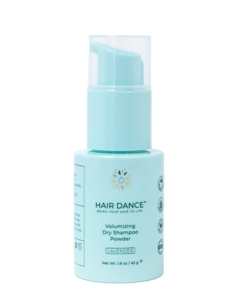 Hair Dance dry shampoo powder jar closeup with lavender scent for quick refresh