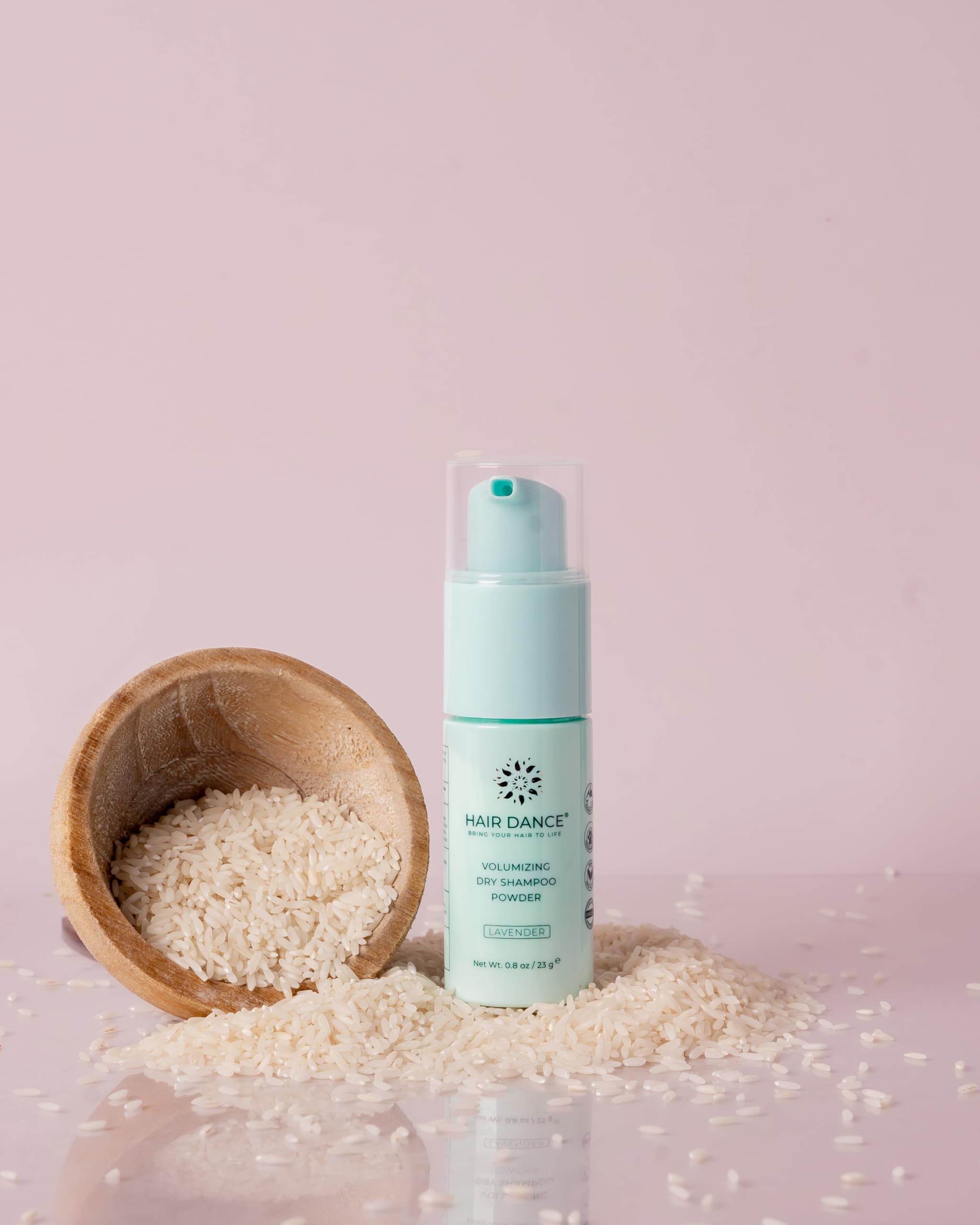 Hair Dance dry shampoo powder lavender scent delivers calming aroma during quick refresh.