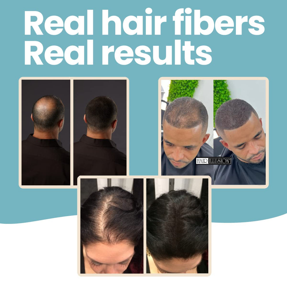 Hair Illusion all-day hold fibers on scalp for lasting fullness