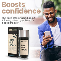 Hair Illusion application of fibers dusting on scalp for easy, instant fullness