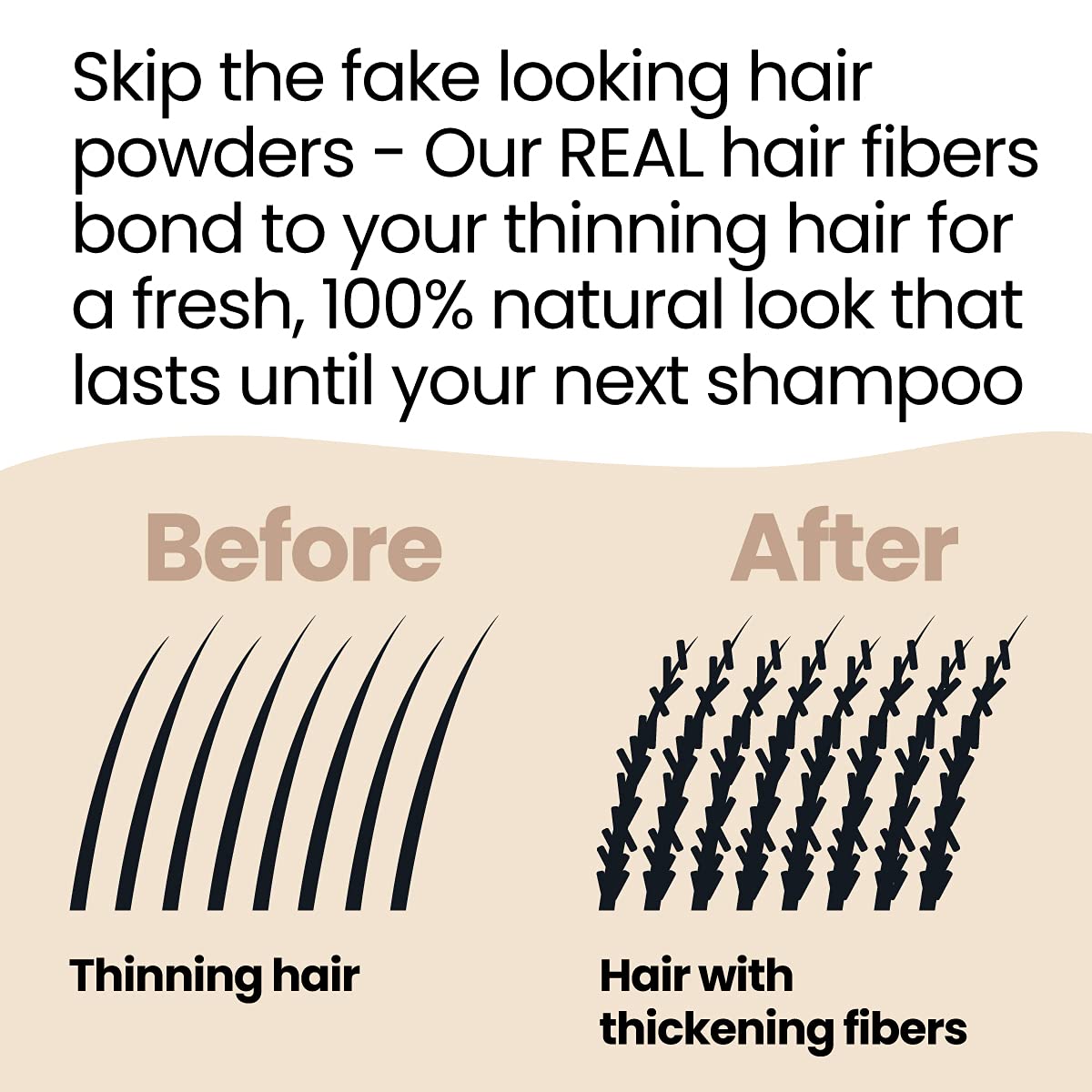 Hair Illusion Black fibers resist staining on scalp and pillow
