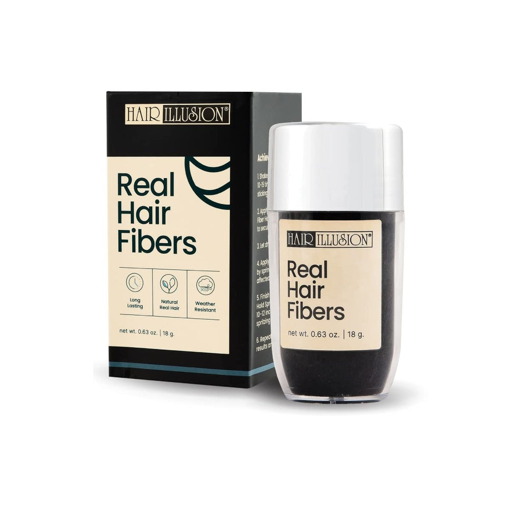 Hair Illusion Black real hair fibers pack close-up for natural blend