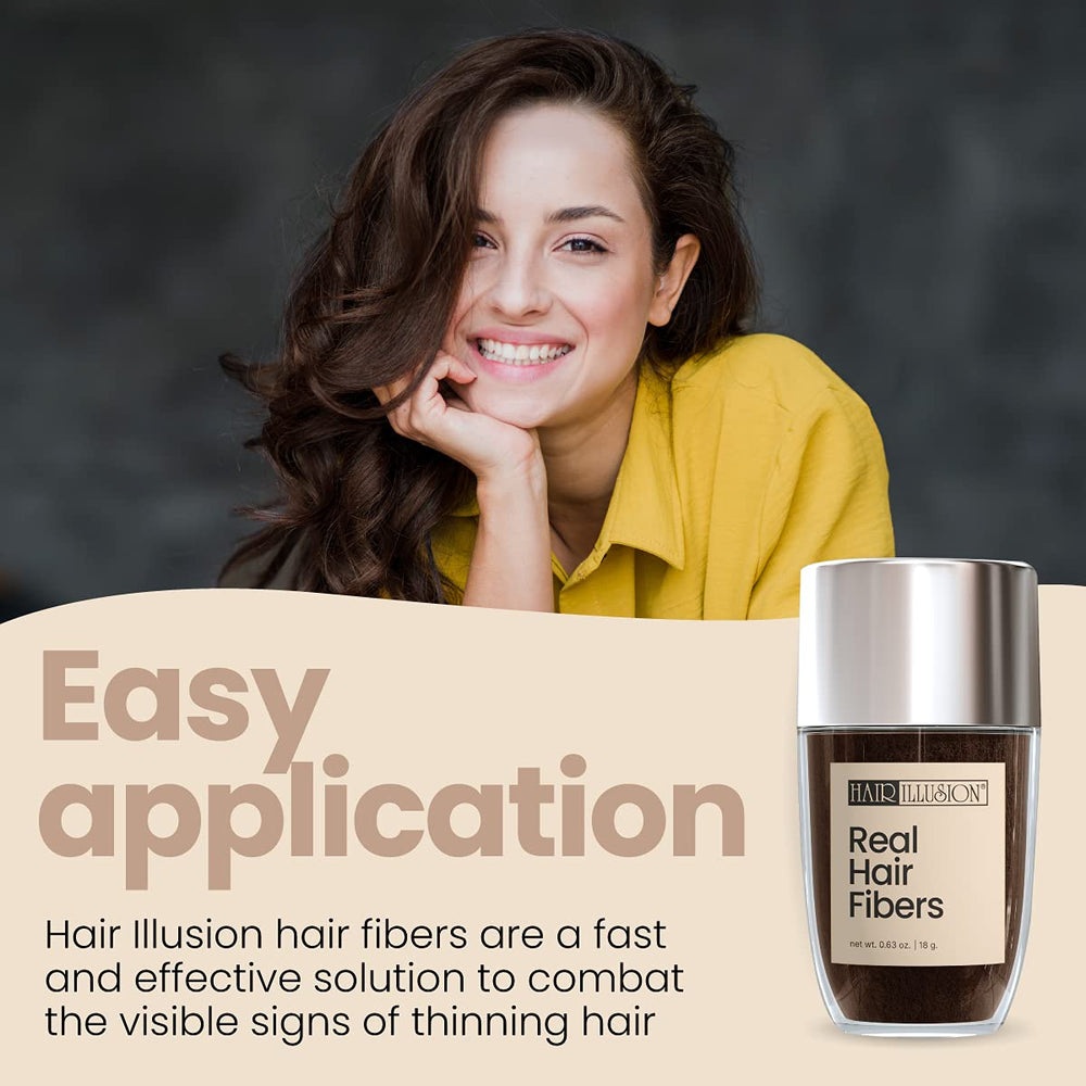 Hair Illusion dark brown fibers spot coverage demo for thinning areas