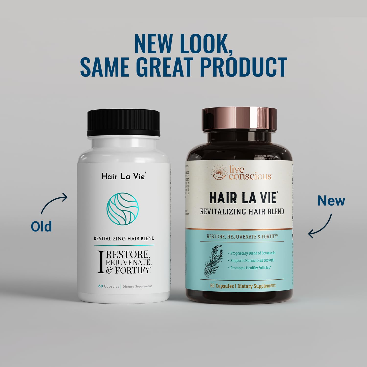 Hair La Vie capsules close-up showing biotin and collagen nutrition.