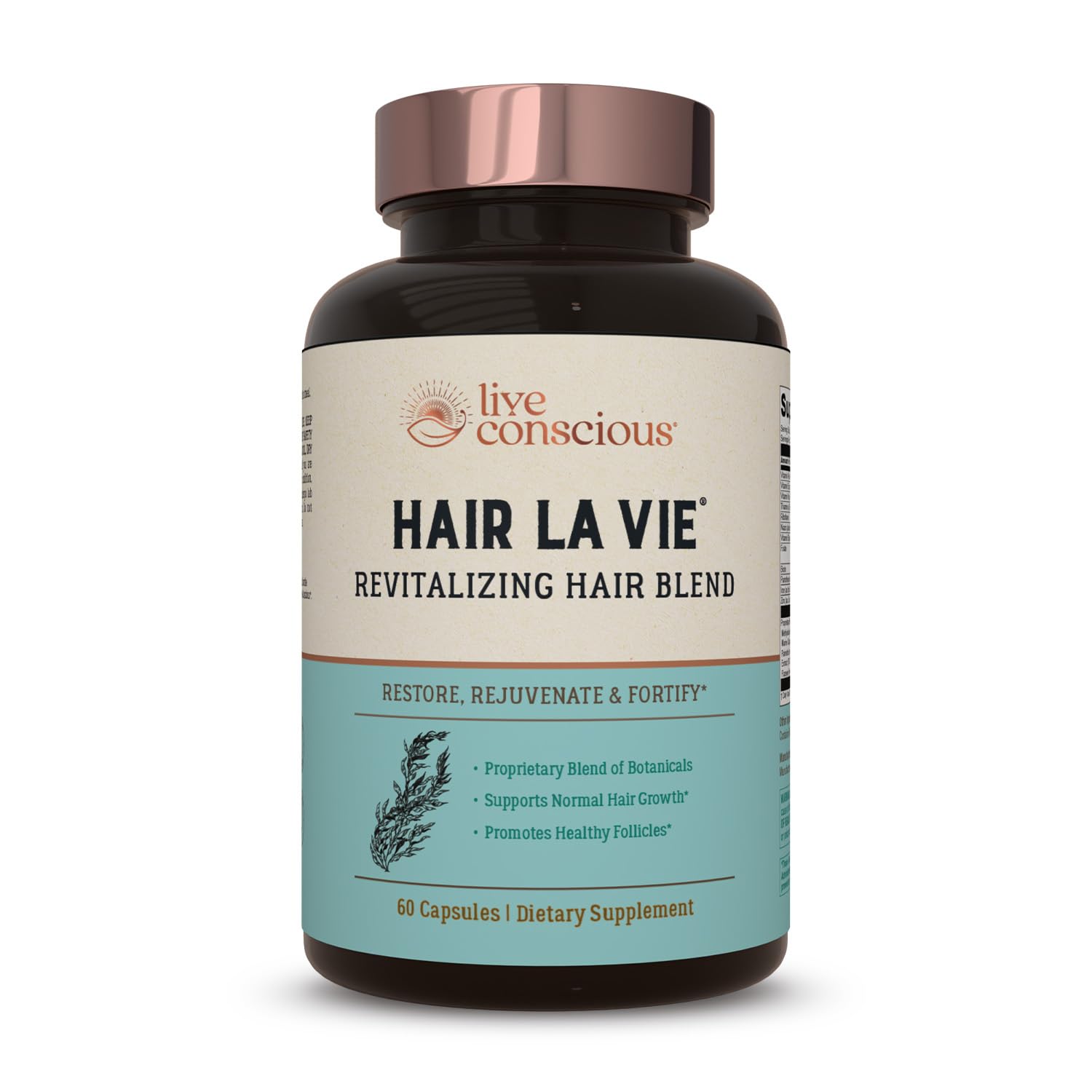 Hair La Vie Revitalizing Blend bottle front for daily hair health support.