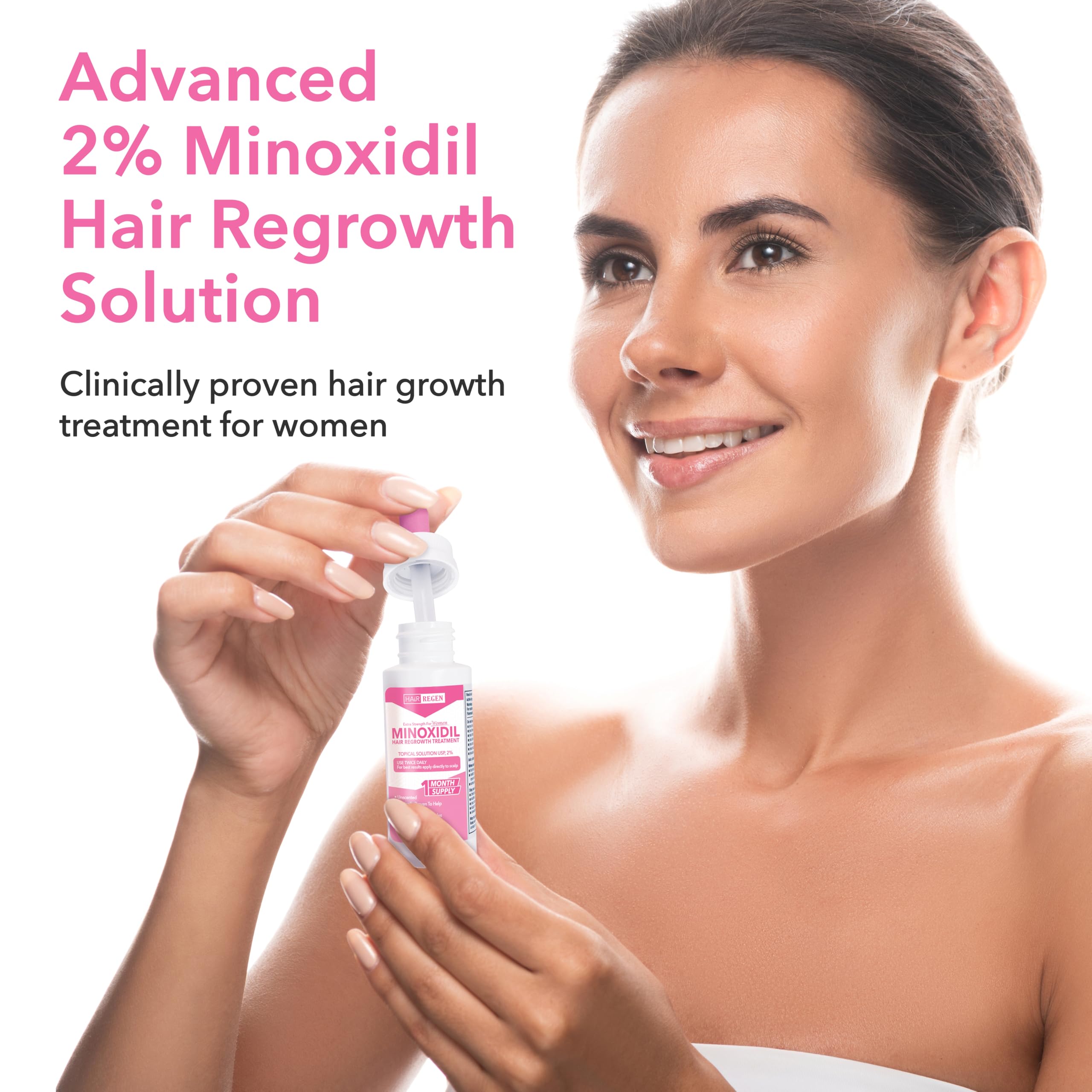 Hair Regen Minoxidil bottle closeup highlighting premium formula.