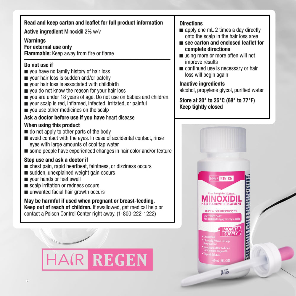Hair Regen Minoxidil Women precision dropper for precise scalp application.