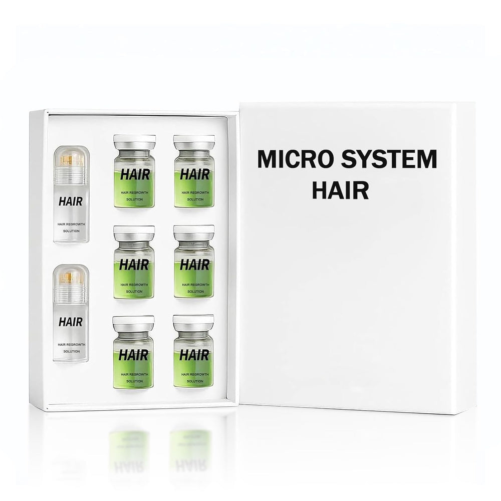 Hair Regrowth System bottle closeup showing premium formula for fuller-looking hair