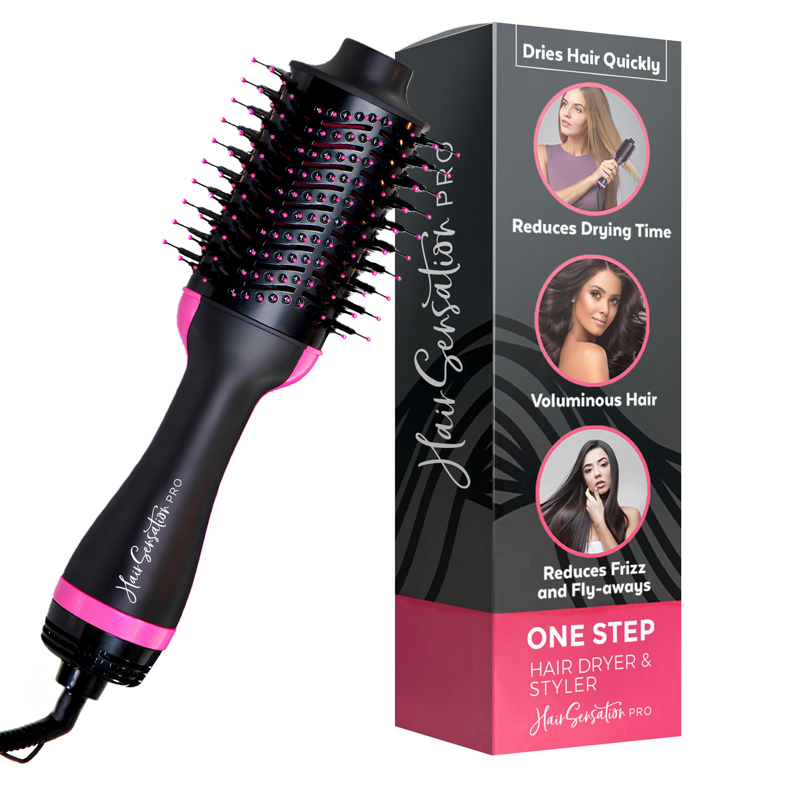 Hair Sensation Pro blow dryer brush in hands-on use delivering volume and shine