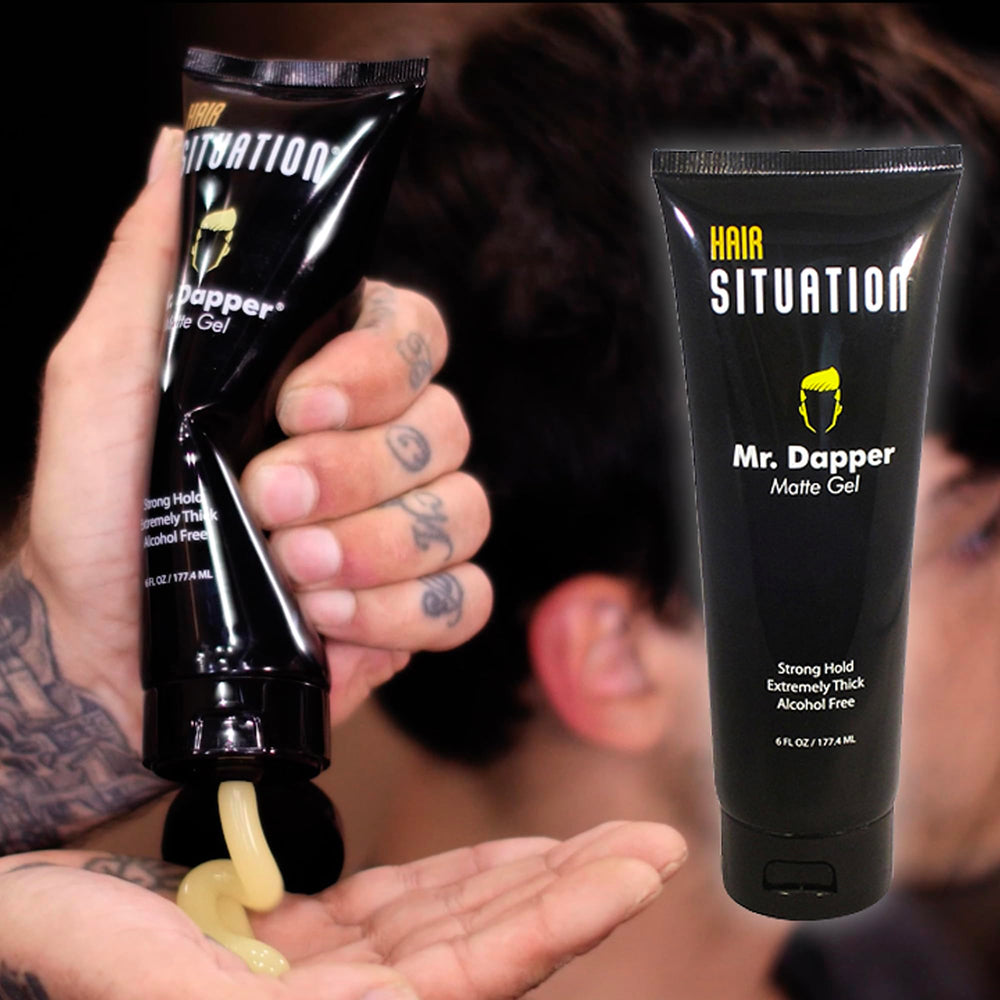 Hair Situation matte-look grooming on styled hair shows modern, low-shine finish.