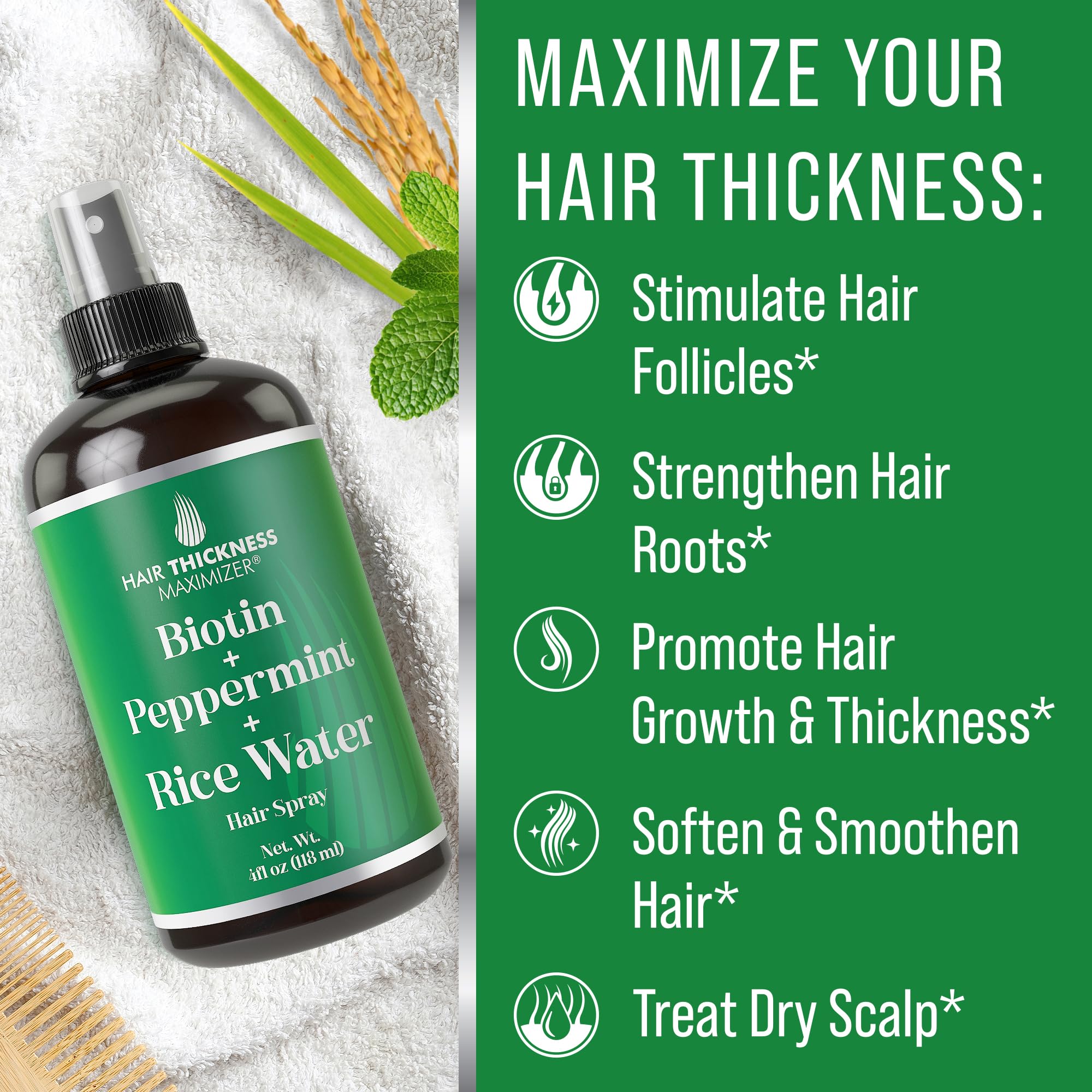 Hair Thickness Maximizer being sprayed on scalp demonstrates easy, quick application.