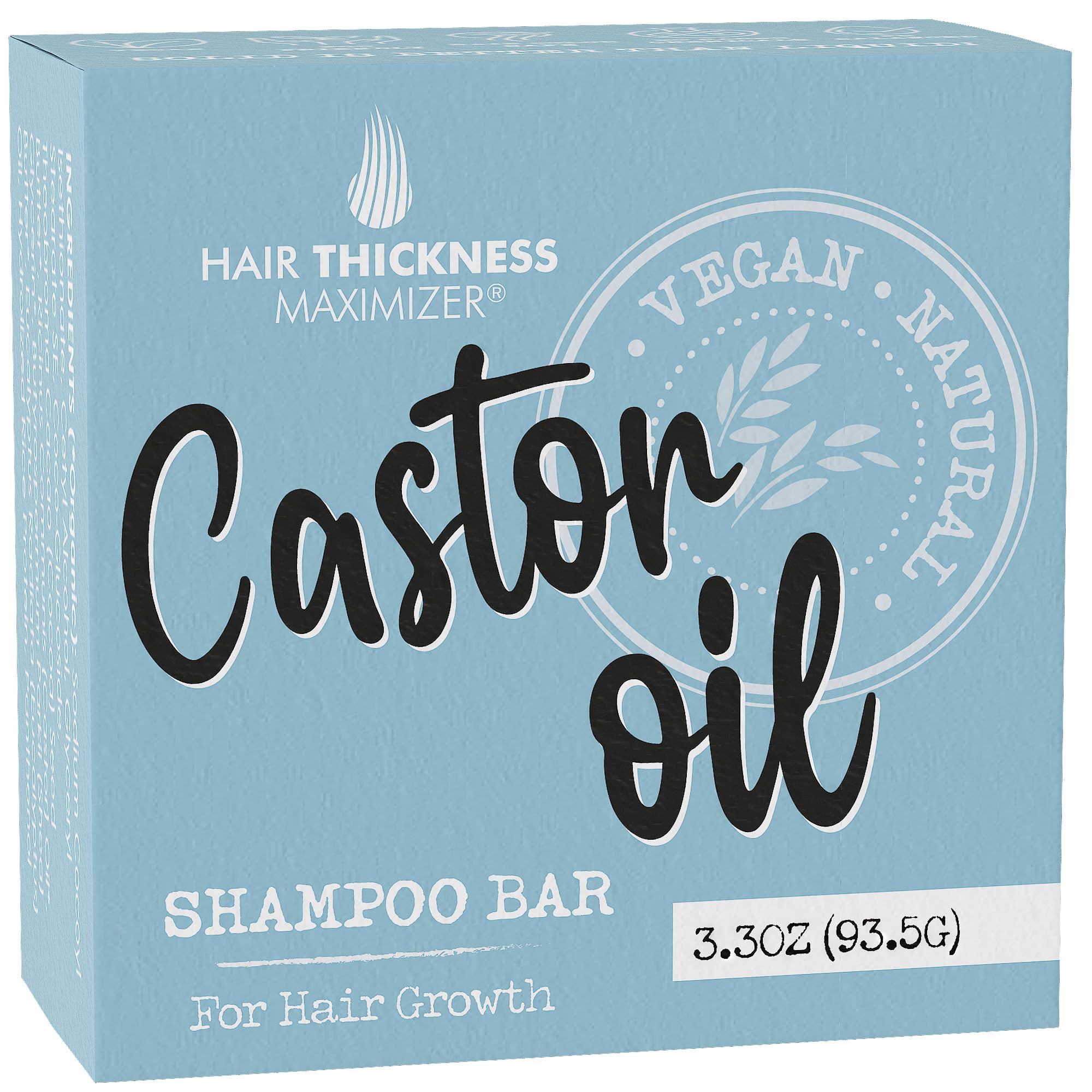 Hair Thickness Maximizer castor oil shampoo bar packaging highlighting plastic-free design for eco-conscious care