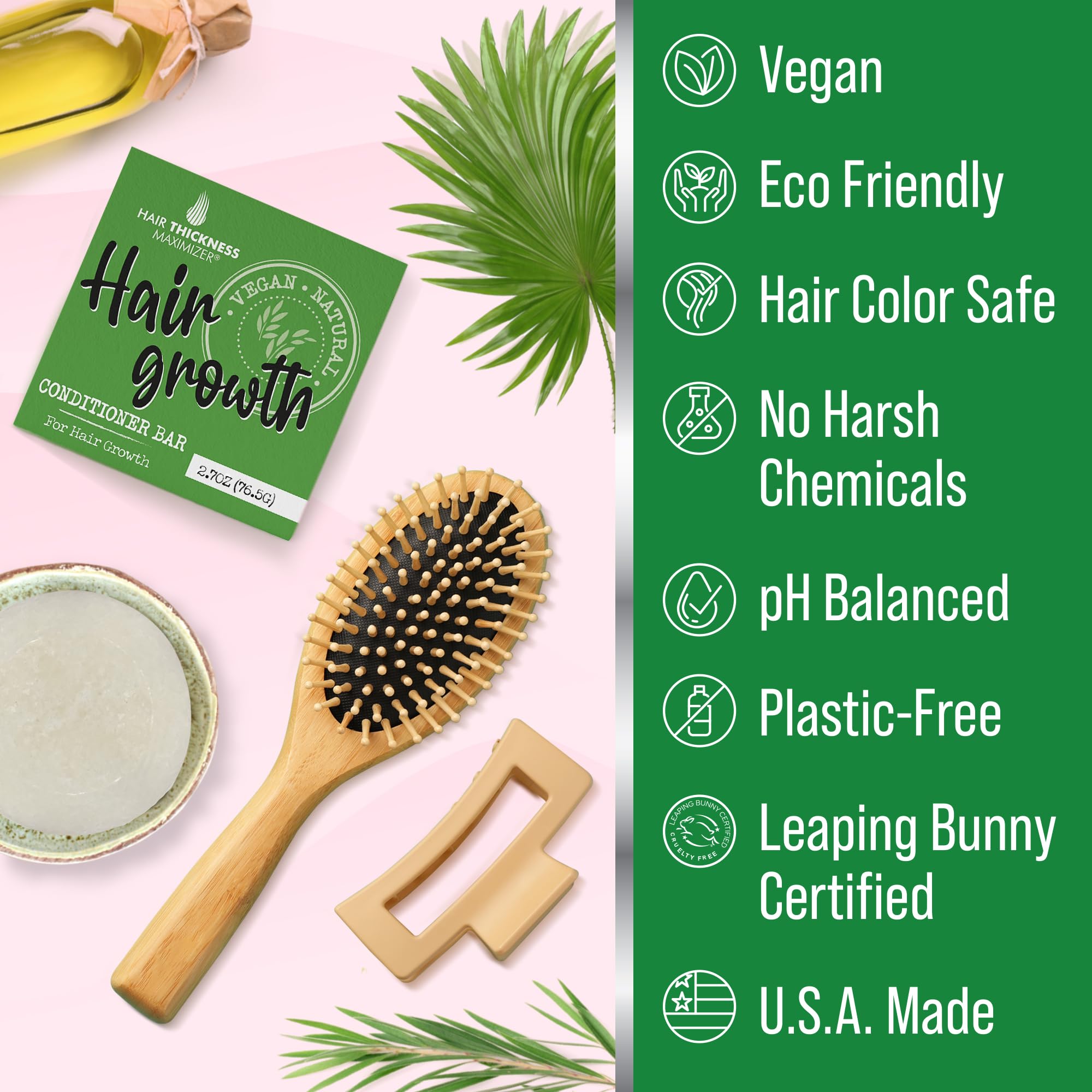 Hair Thickness Maximizer conditioner bar in bathroom setup—zero-waste, travel-friendly hair care.