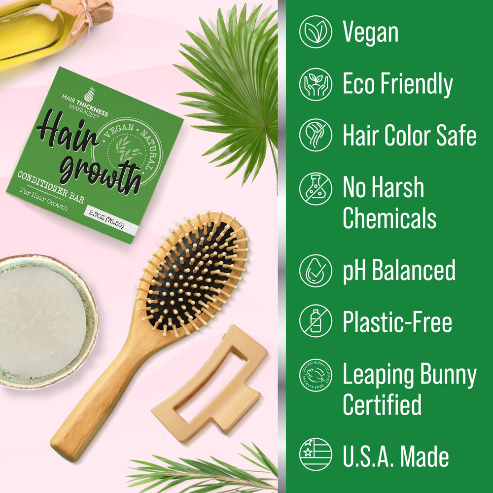 Hair Thickness Maximizer conditioner bar in bathroom setup—zero-waste, travel-friendly hair care.