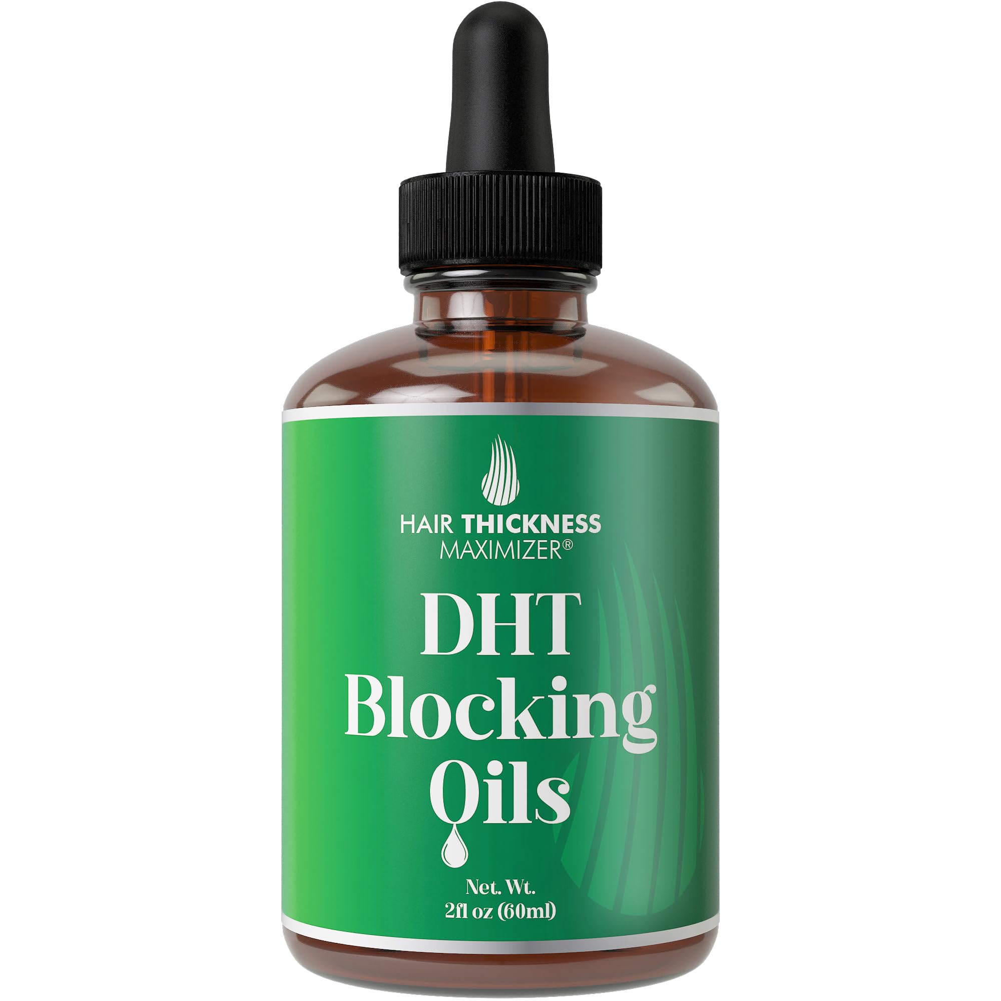 Hair Thickness Maximizer DHT Blocker Serum bottle pours for easy dosing and scalp care.