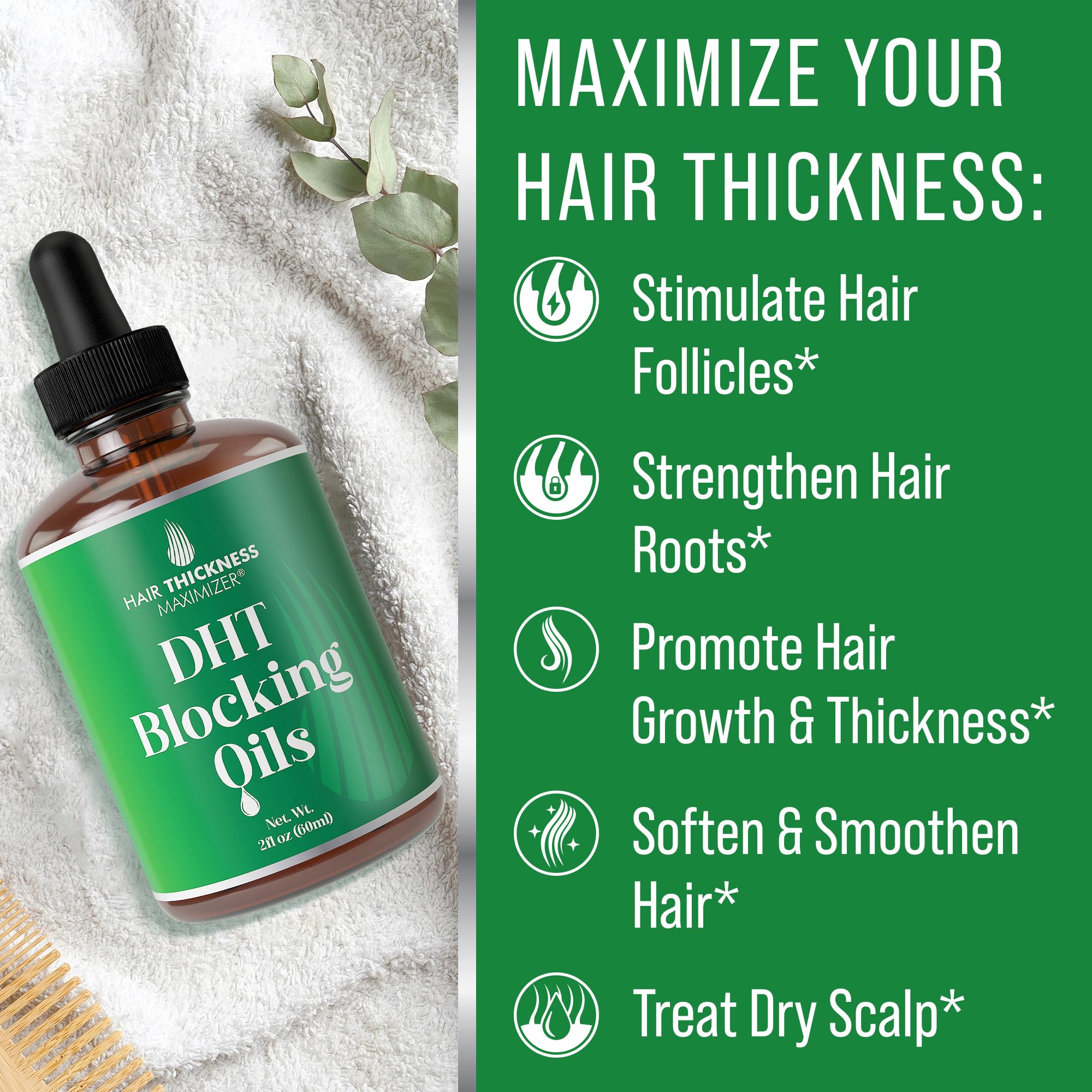 Hair Thickness Maximizer DHT Blocker Serum green coffee bean oil nourishes hair follicles.