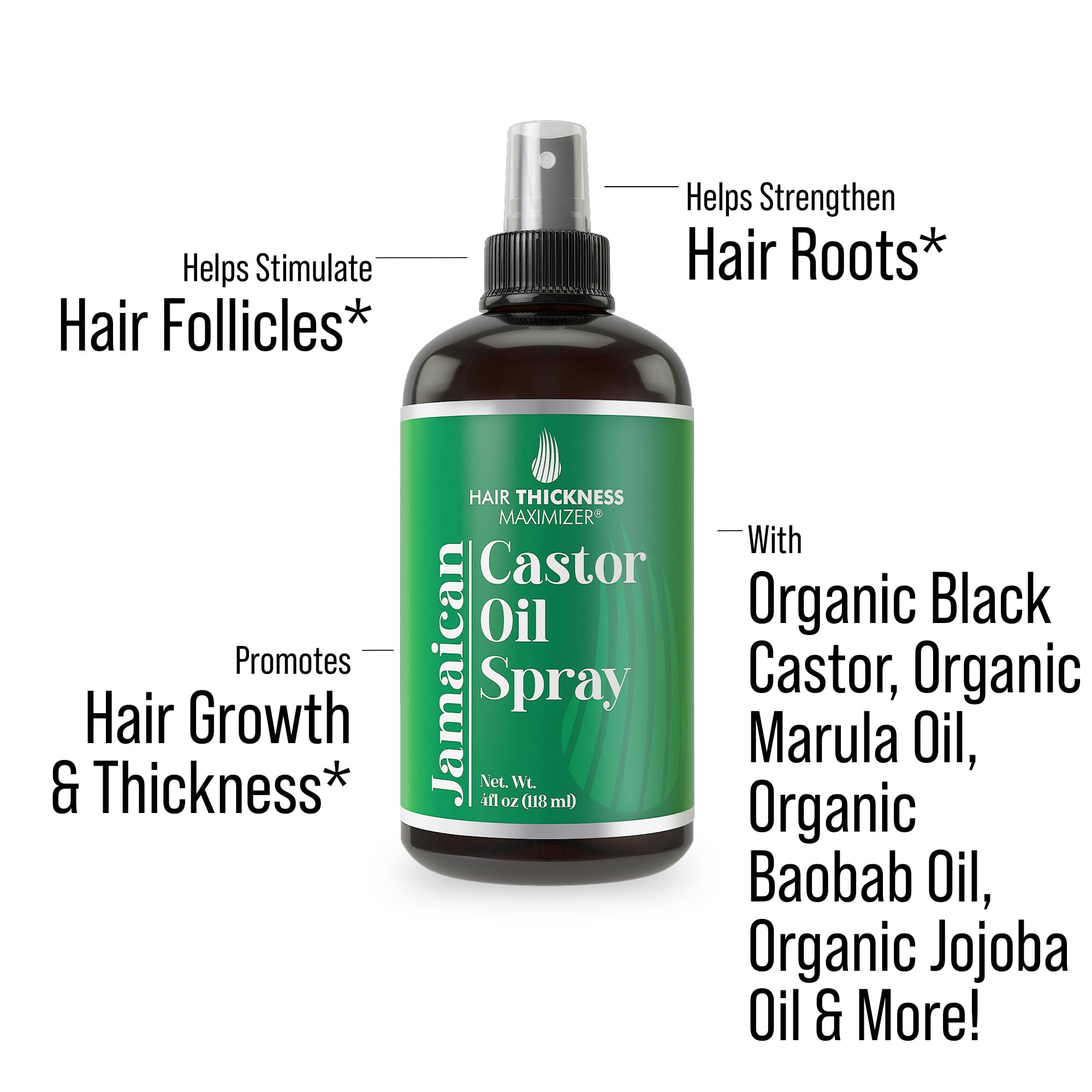 Hair Thickness Maximizer Jamaican Black Castor Oil Spray being applied to the scalp.
