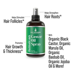 Hair Thickness Maximizer Jamaican Black Castor Oil Spray being applied to the scalp.