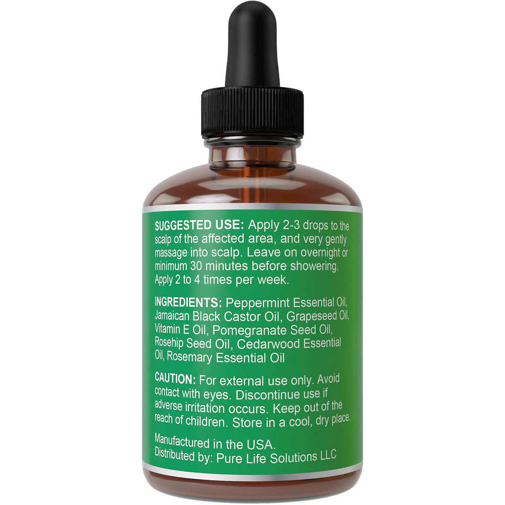 Hair Thickness Maximizer peppermint oil packaging display on bathroom shelf.