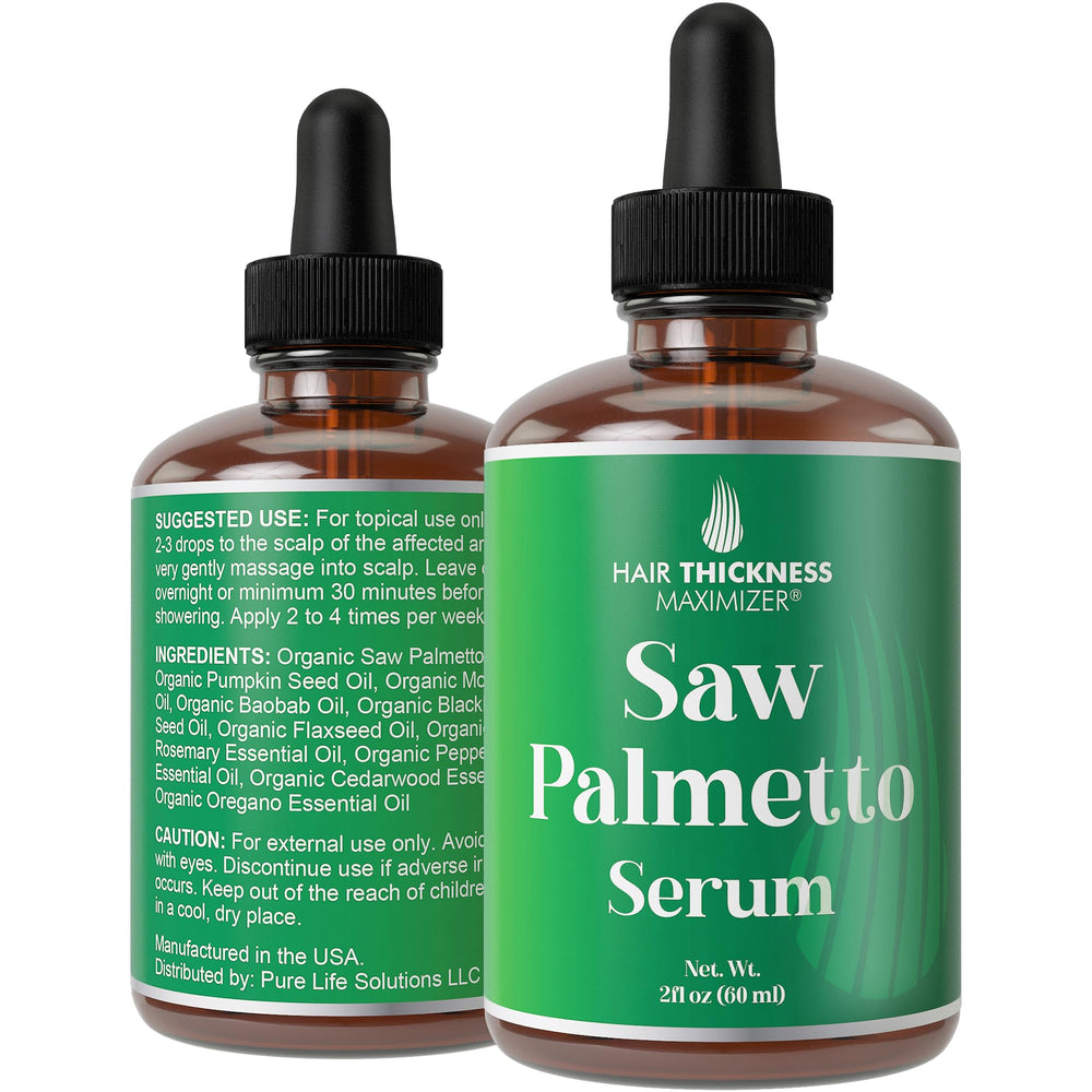 Hair Thickness Maximizer Saw Palmetto Serum bottle for daily scalp nourishment