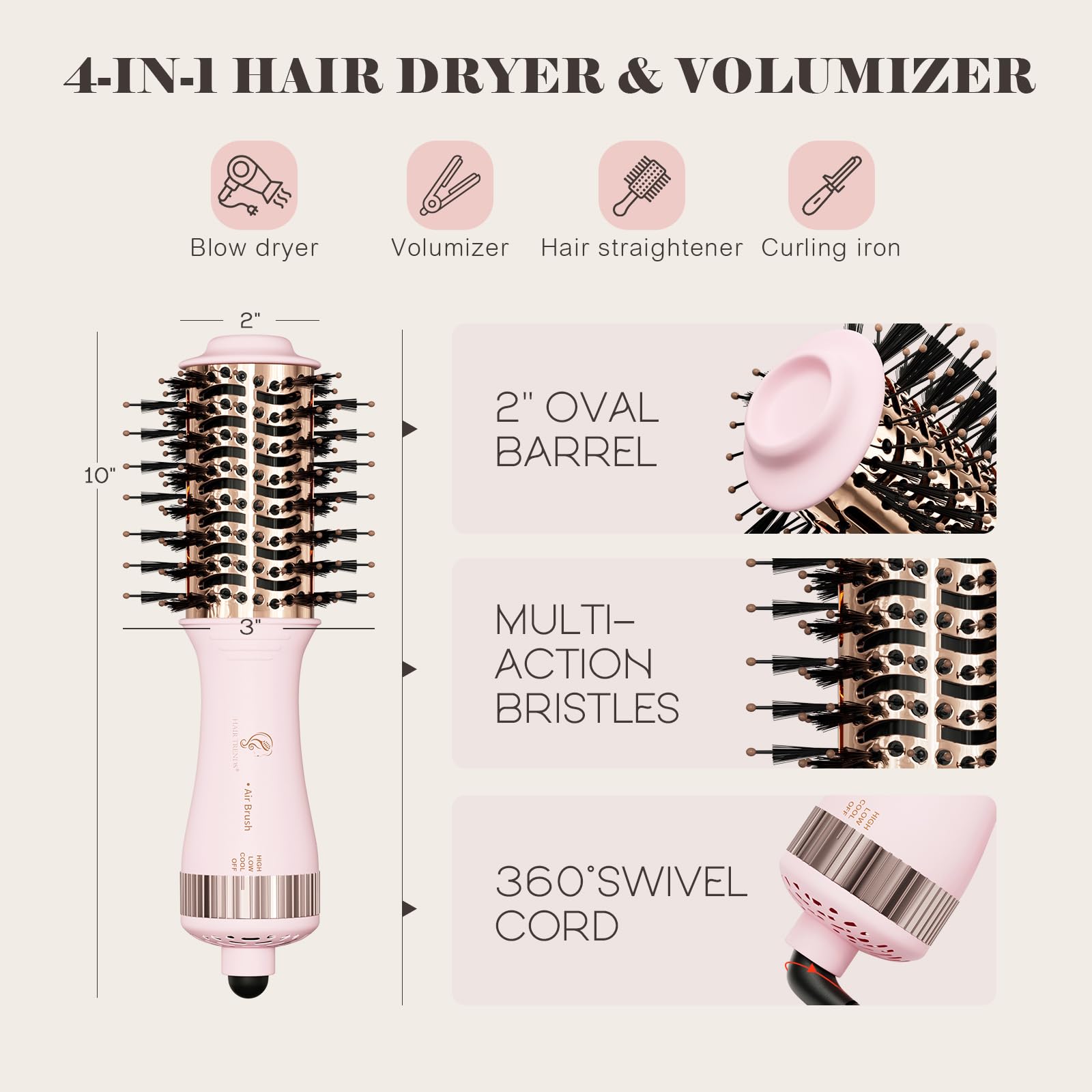 Hair Trends 4-in-1 dryer, styler, curler and straightener in one tool.