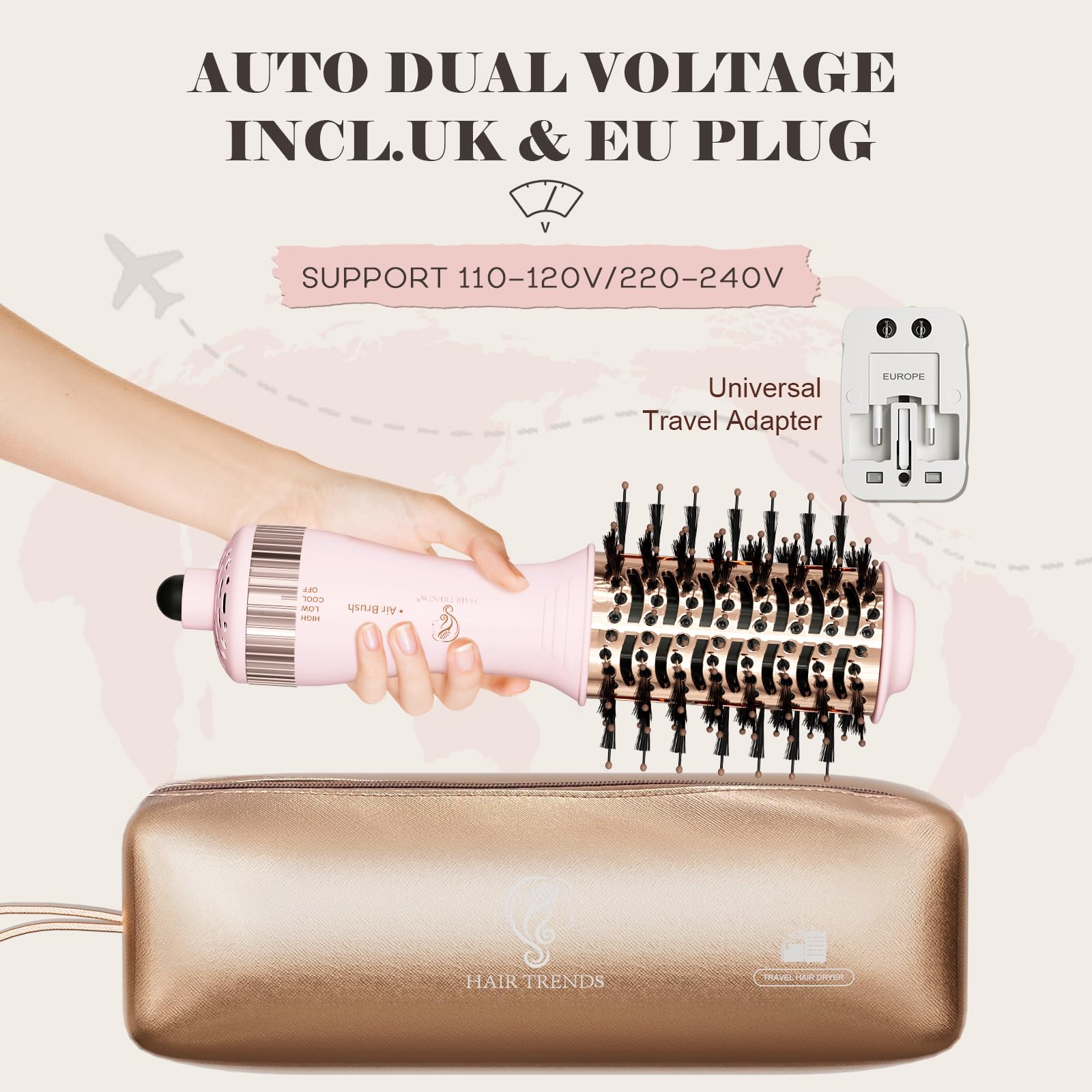 Hair Trends compact travel essential shown in lightweight design for on-the-go styling.