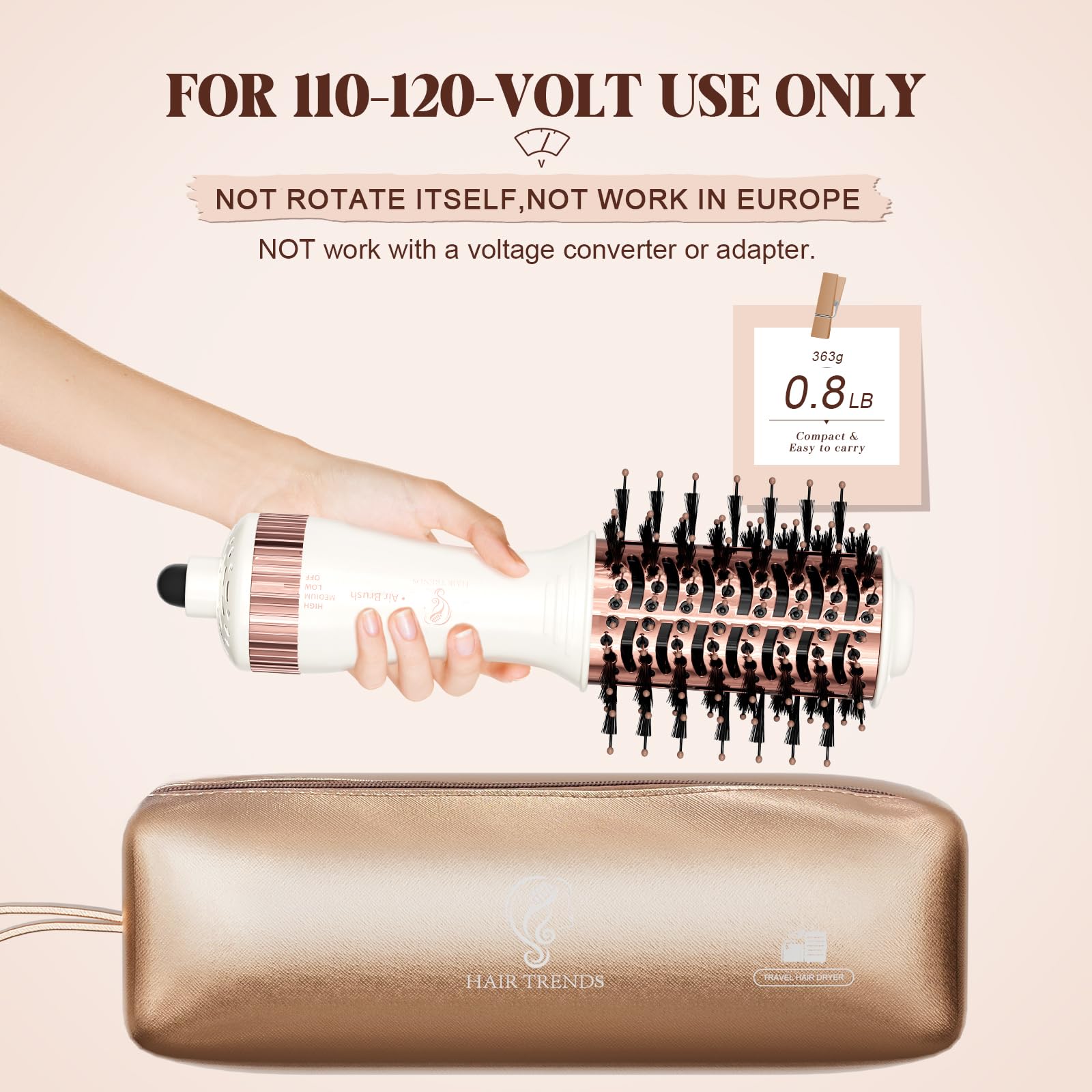 Hair Trends nano titanium technology brush coating promotes even heat and smooth styling.