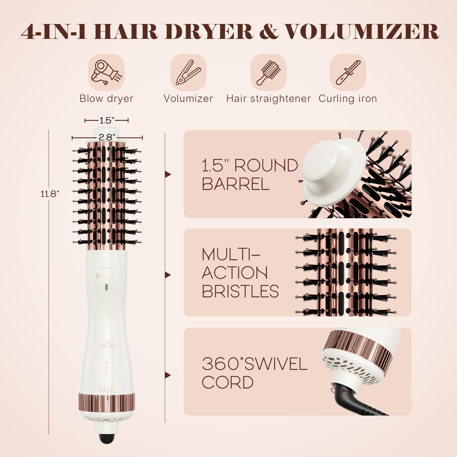 Hair Trends round brush dryer with handle and controls for easy temperature adjustments