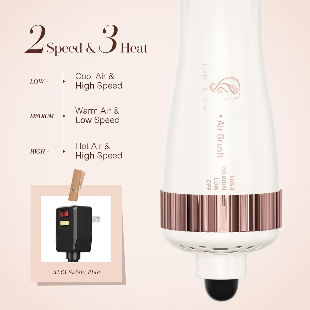Hair Trends round brush dryer heat settings display for customizing heat levels