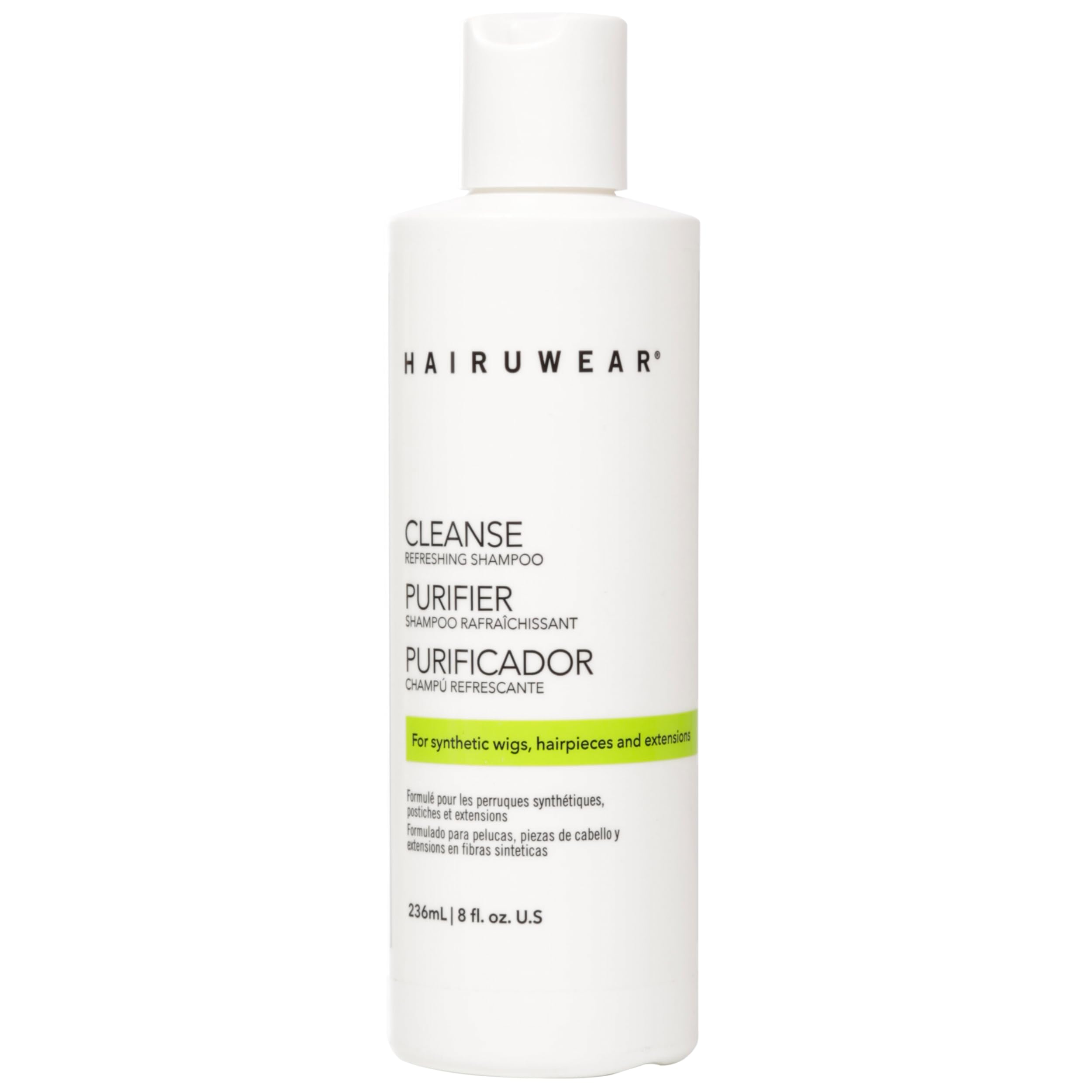 Hair U Wear Cleansing Shampoo bottle front view for gentle cleansing of synthetic wigs