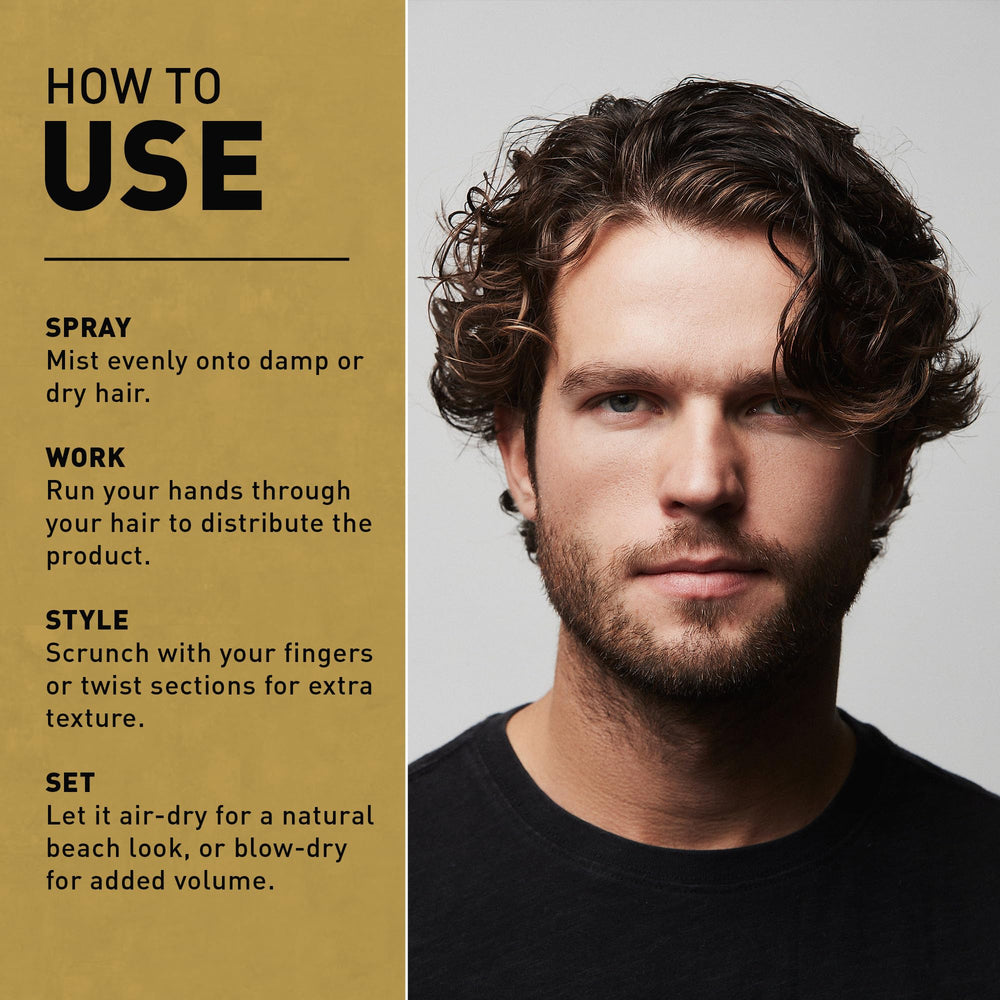 Hair Craft Co. CRVFT spray being worked through hair with fingers.