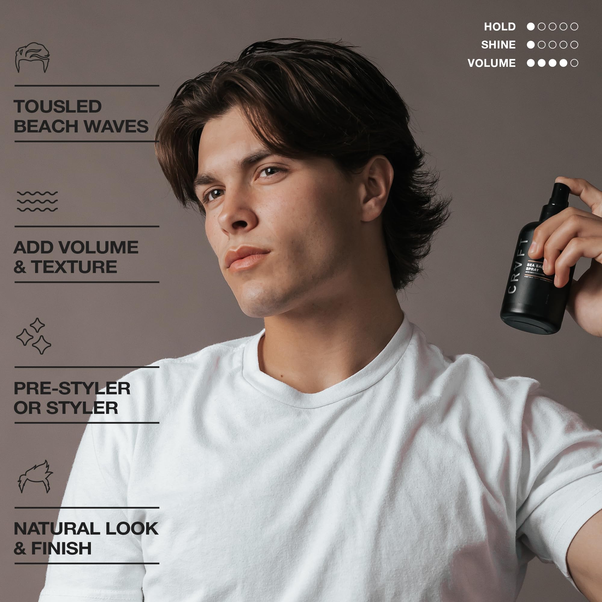 Hair Craft Co. CRVFT Sea Salt Spray boosts volume and lift at roots.