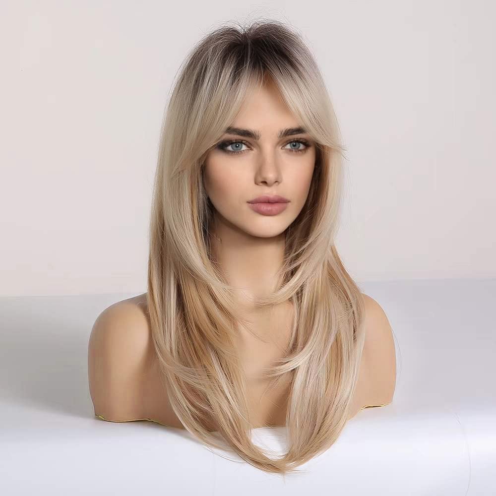 HAIRCUBE Blonde Long Curly Wig side view shows natural movement and volume.