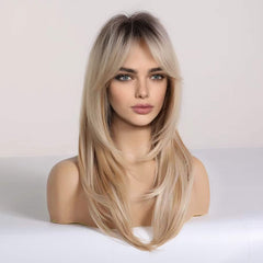 HAIRCUBE Blonde Long Curly Wig side view shows natural movement and volume.