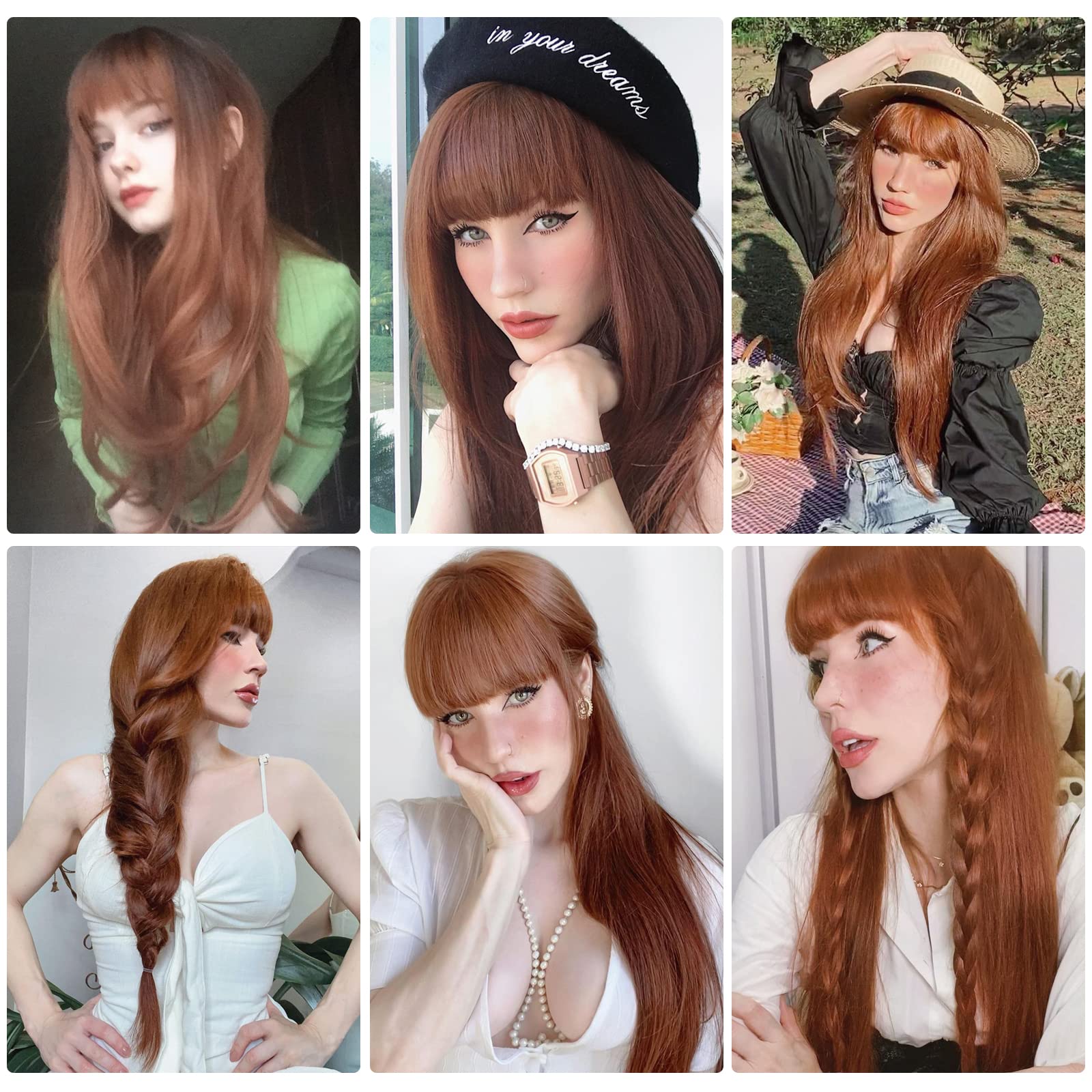 HAIRCUBE Long Auburn Wig with Bangs formal-look styling for polished event-ready looks.