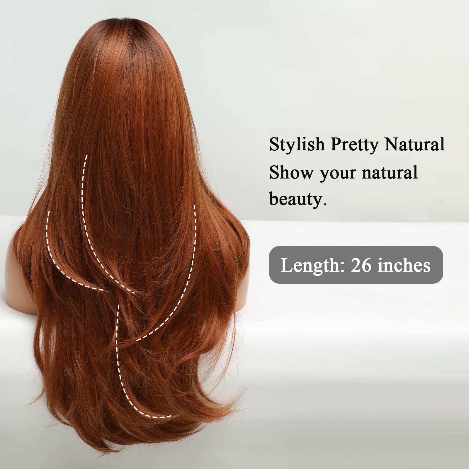 HAIRCUBE Long Auburn Wig with Bangs soft cap ensures comfortable wear.