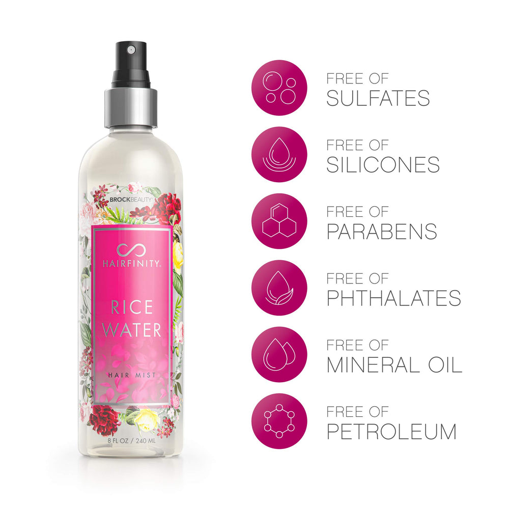 Hairfinity Rice Water Hair Mist on frizz-prone hair for smoother feel