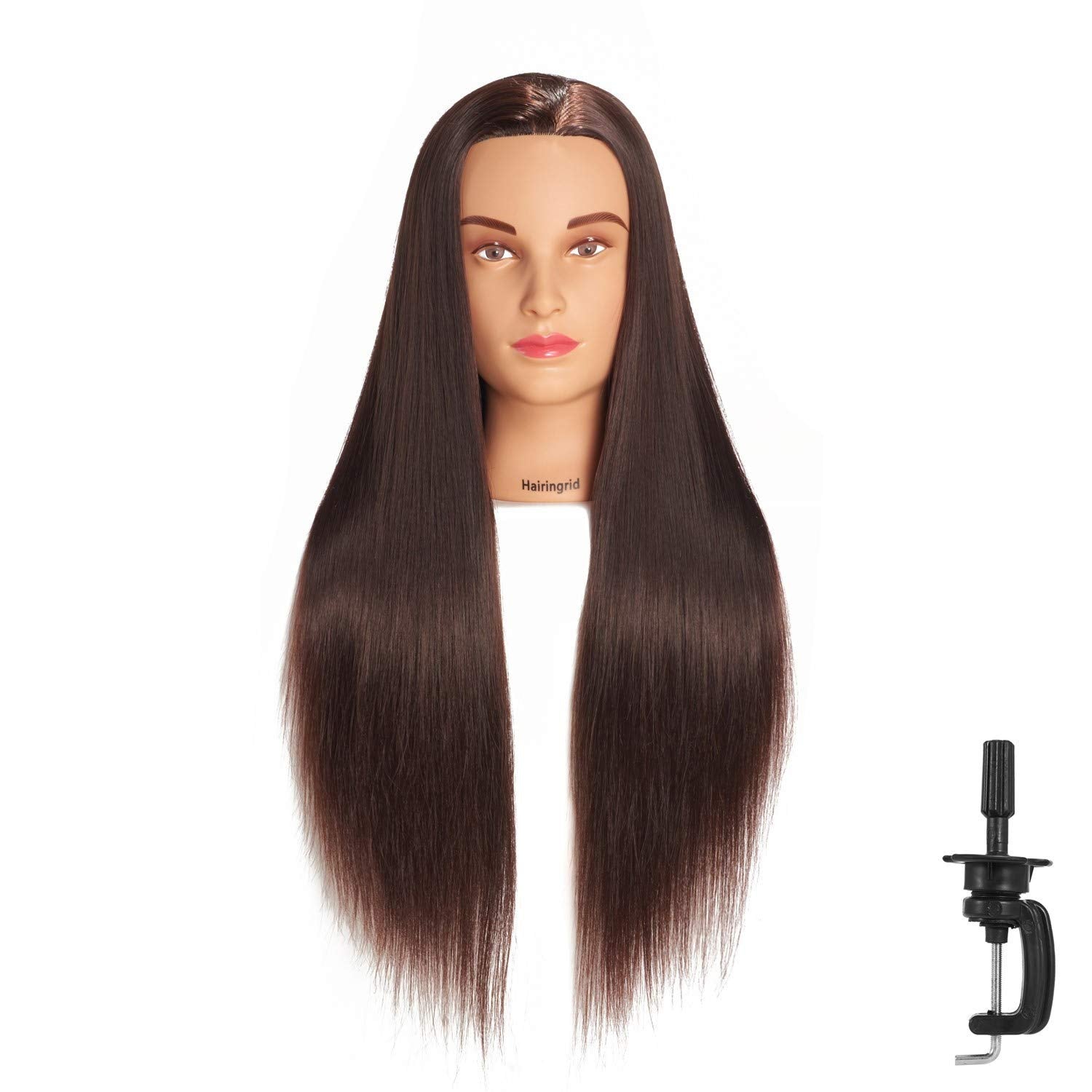 Hairingrid mannequin head 26-28 brown close-up for realistic training and styling.