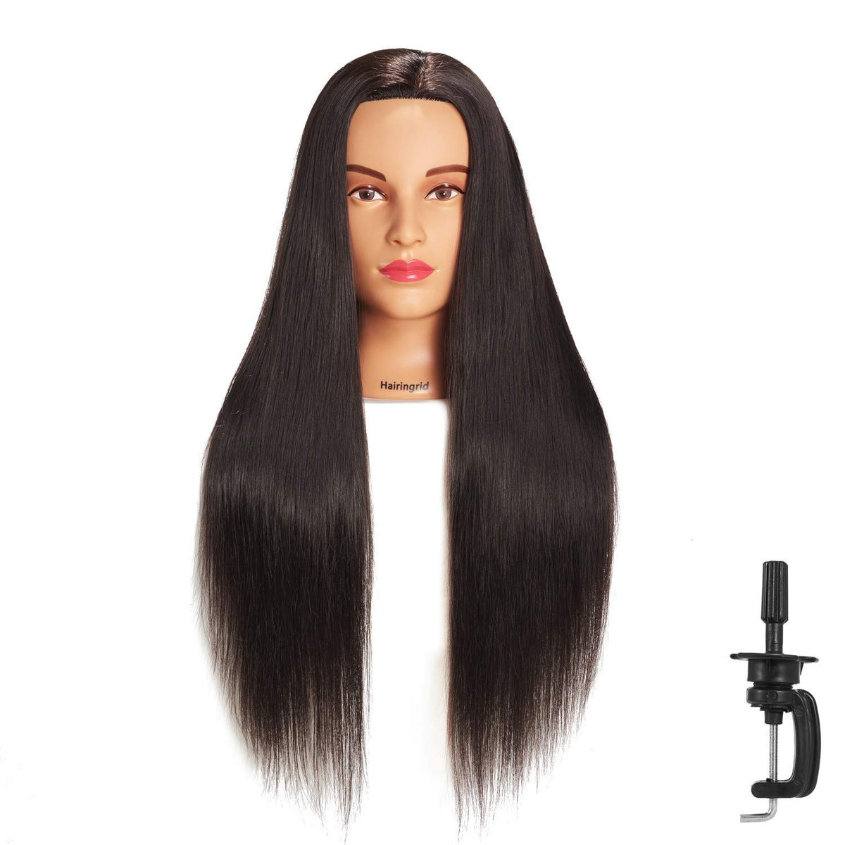 Hairingrid mannequin head 26-28 inch with black synthetic hair for training and styling.