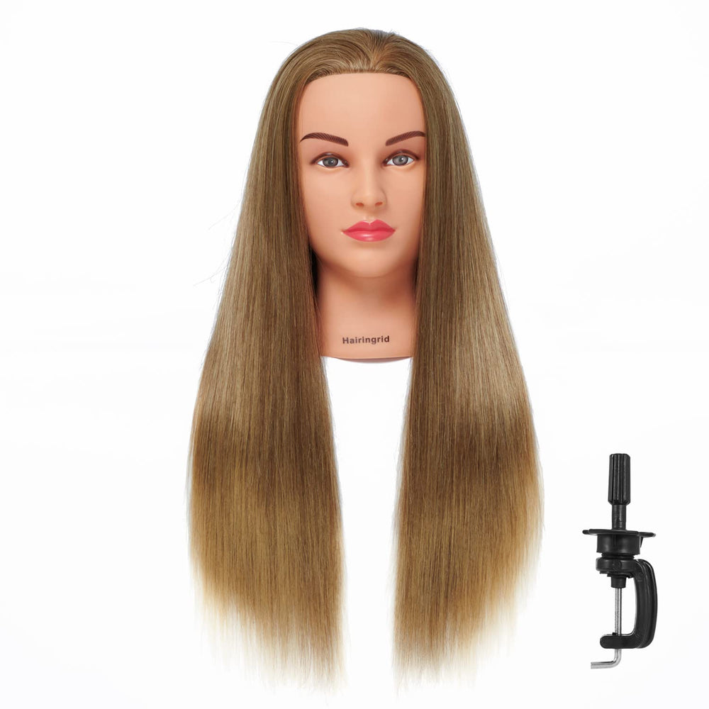 Hairingrid mannequin head front view in golden brown ideal for styling practice