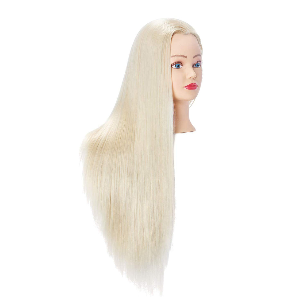 Hairingrid mannequin head side view highlights training length 26-28 inches.