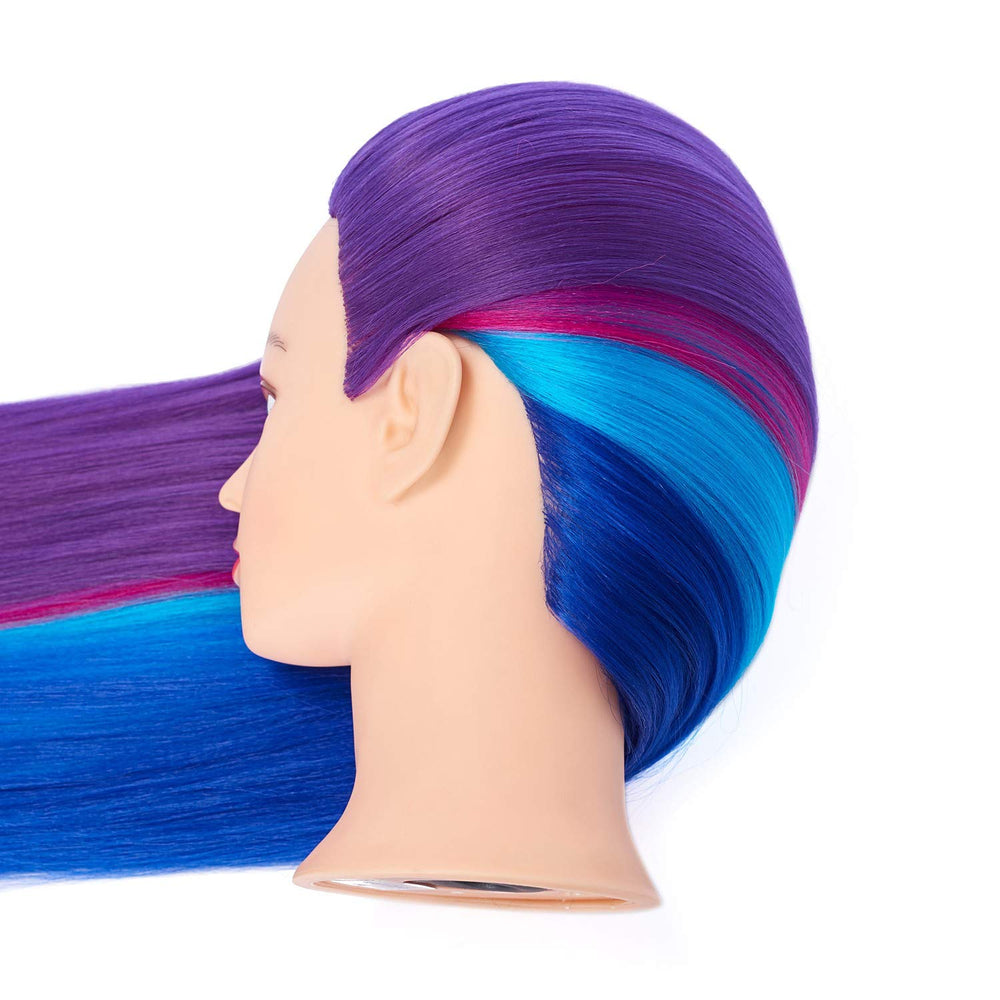 Hairingrid multicolor fiber detail highlights vibrant practice hair for styling.