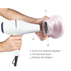 Hairizone diffuser with lockable buttons ensures secure, easy adjustments during styling.