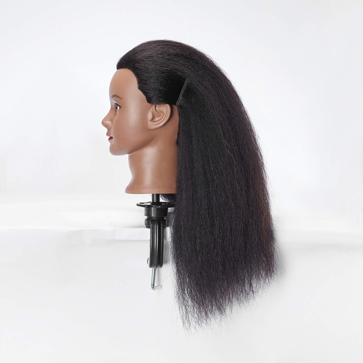 Hairlink Afro mannequin head detail of hair strands for styling precision.