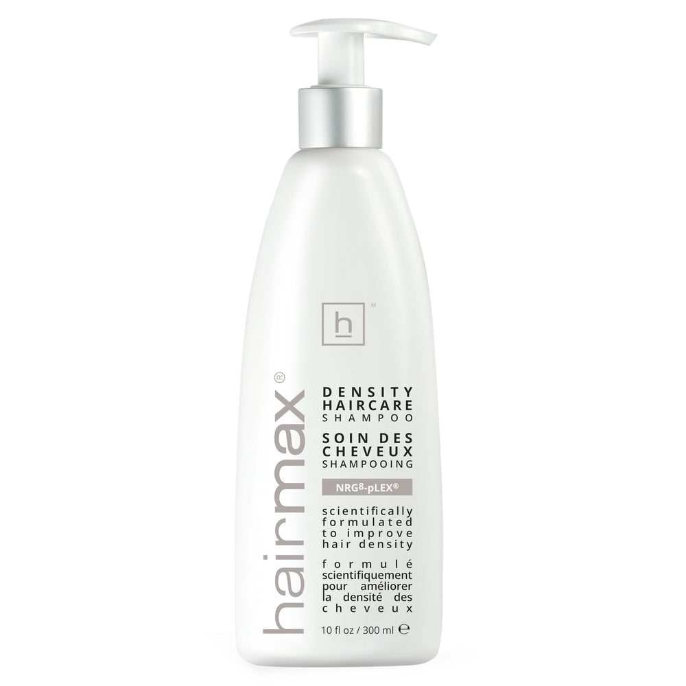 HairMax Density Shampoo bottle highlights thinning-hair solution for a fuller look.